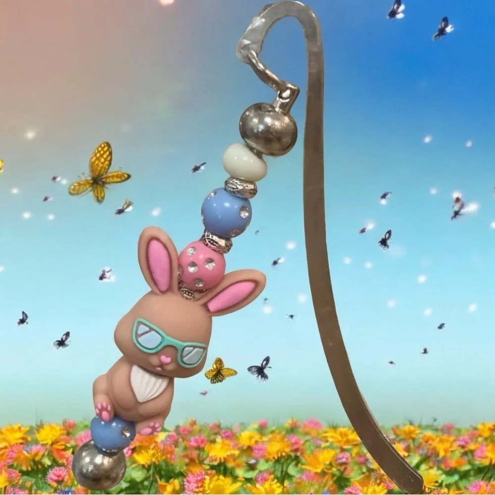 Bunny Pink & Blue Beaded Bookmark Easter